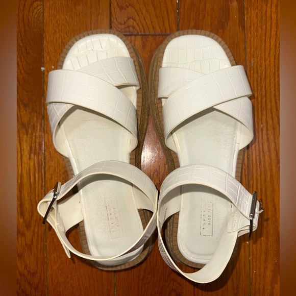 Topshop White Croc Espadrille Platform Sandals Wide Fit Size 7.5 - Picture 1 of 3